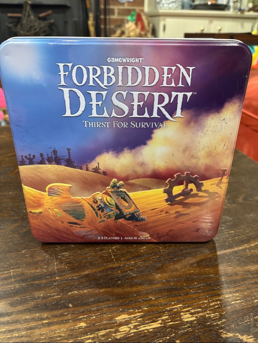 🌈Gamewright Forbidden Desert Board Game - Purple & Orange Tin